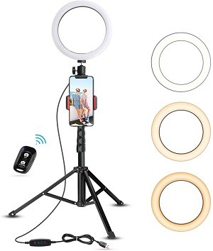 8" Selfie Ring Light with Tripod Stand & Cell Phone Holder for Live Stream