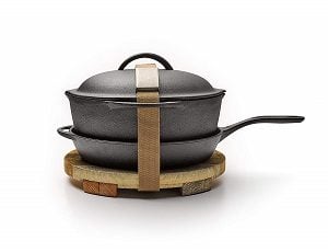 Barebones Cast Iron Kit, 12 Inch Skillet & Crock Pot with Lid, Trivet, Cleaning Mesh