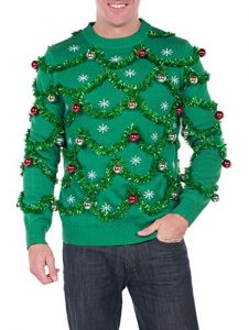 Green Garland Christmas Sweater with Ornaments ugly Christmas sweaters