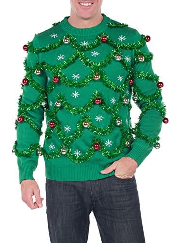 Green Garland Christmas Sweater with Ornaments ugly christmas sweaters